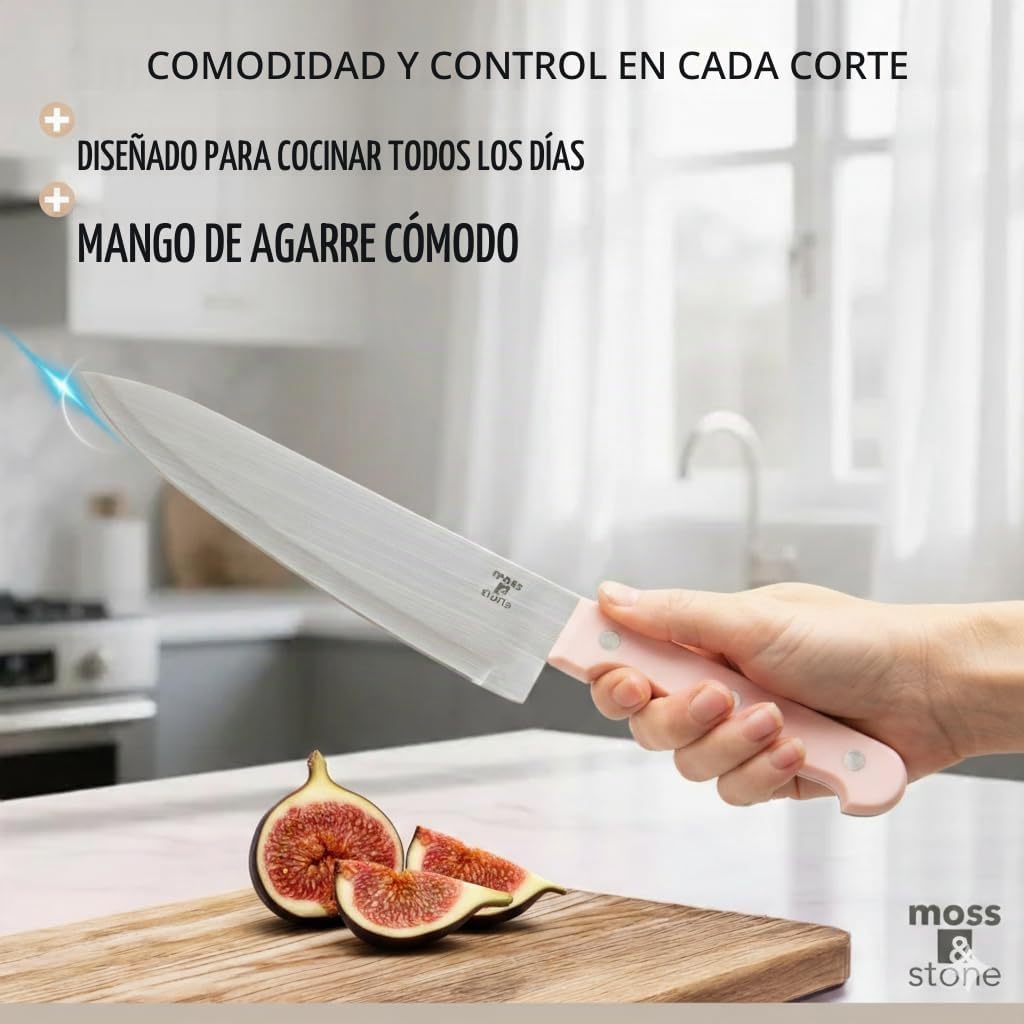 Moss &amp; Stone Pink - Juego de cuchillos de cocina de 14 piezas c...