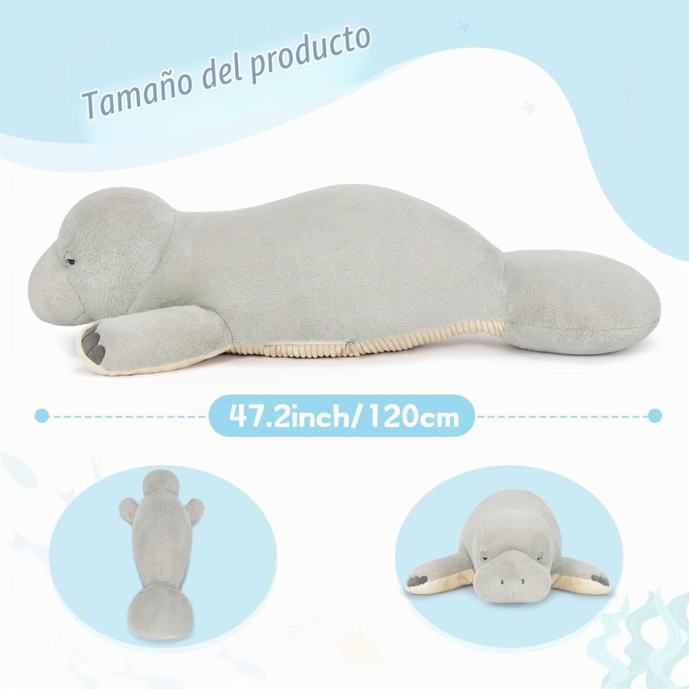 MorisMos Peluche de manatí gigante de 47 pulgadas, juguete de peluc...
