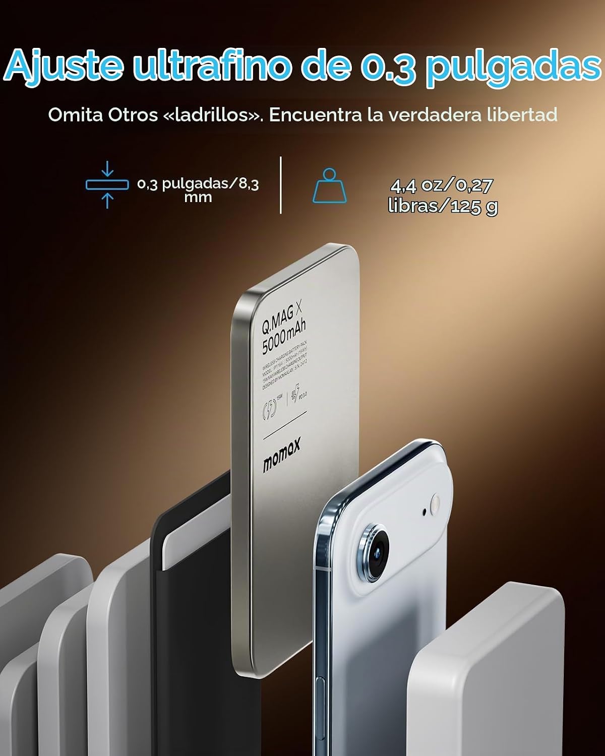 MOMAX Banco inalámbrico magnético del poder, 5000mAh delgado 0,3...
