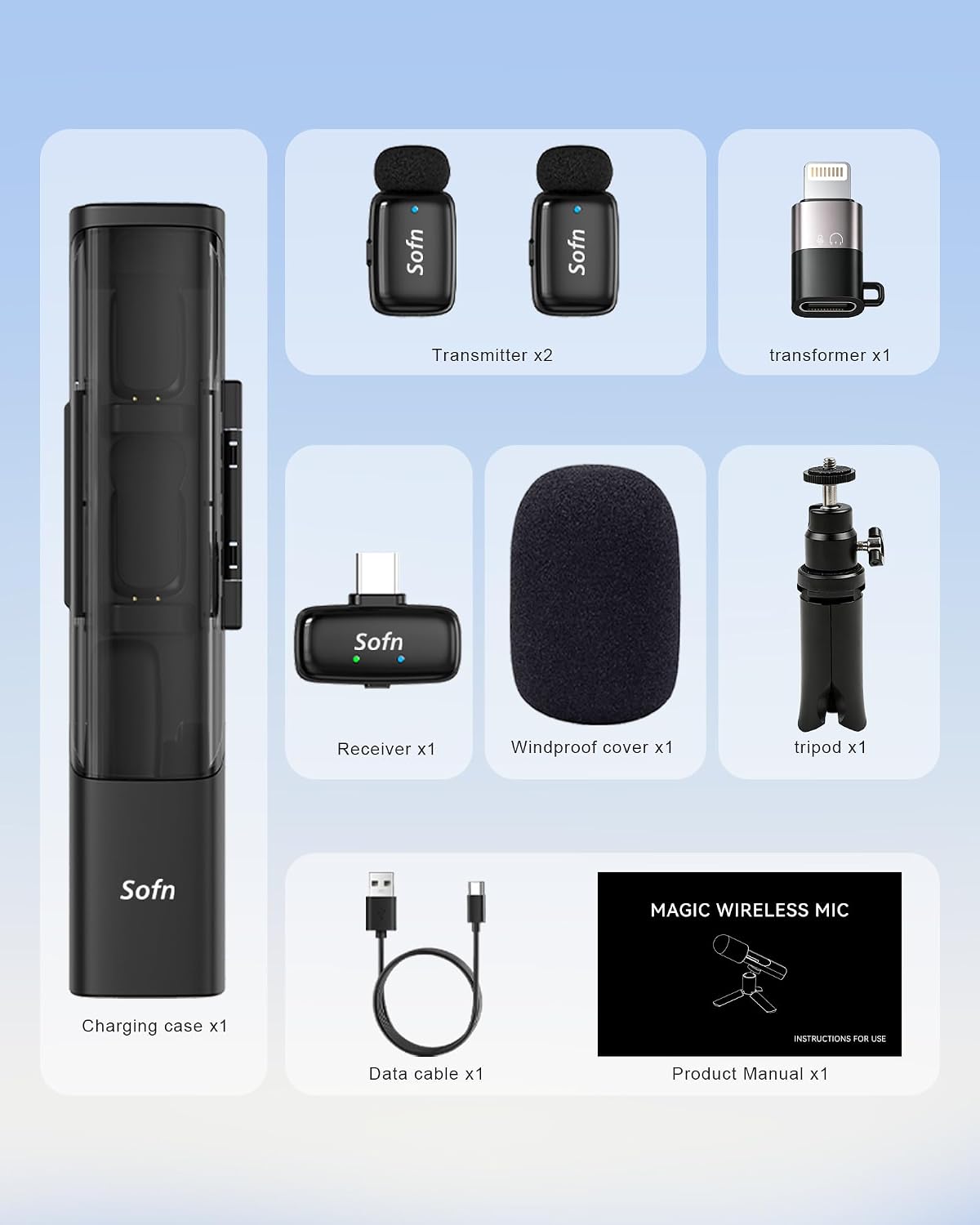 Sofn Magic Mini micrófono Lavalier inalámbrico 3 en 1 para iPhone y...