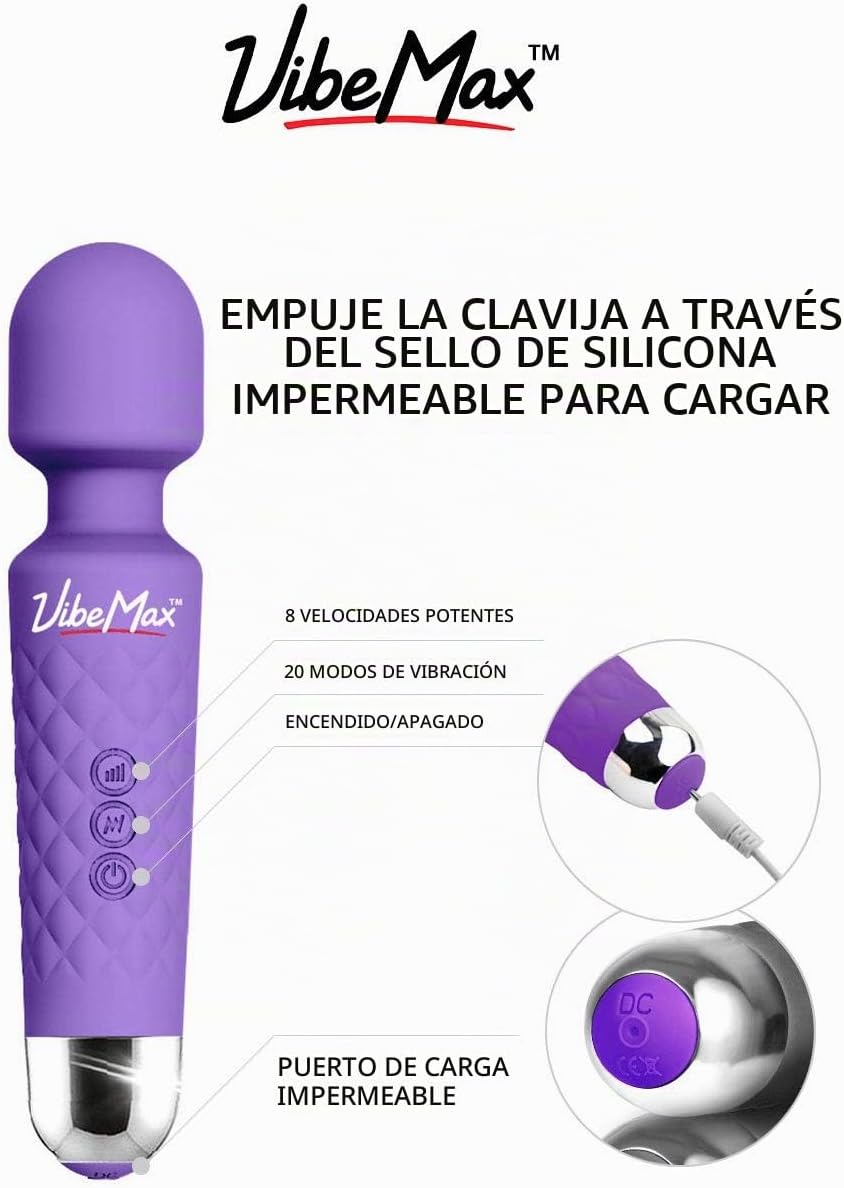 VibeMax Masajeador personal recargable, potente vibración multivelo...
