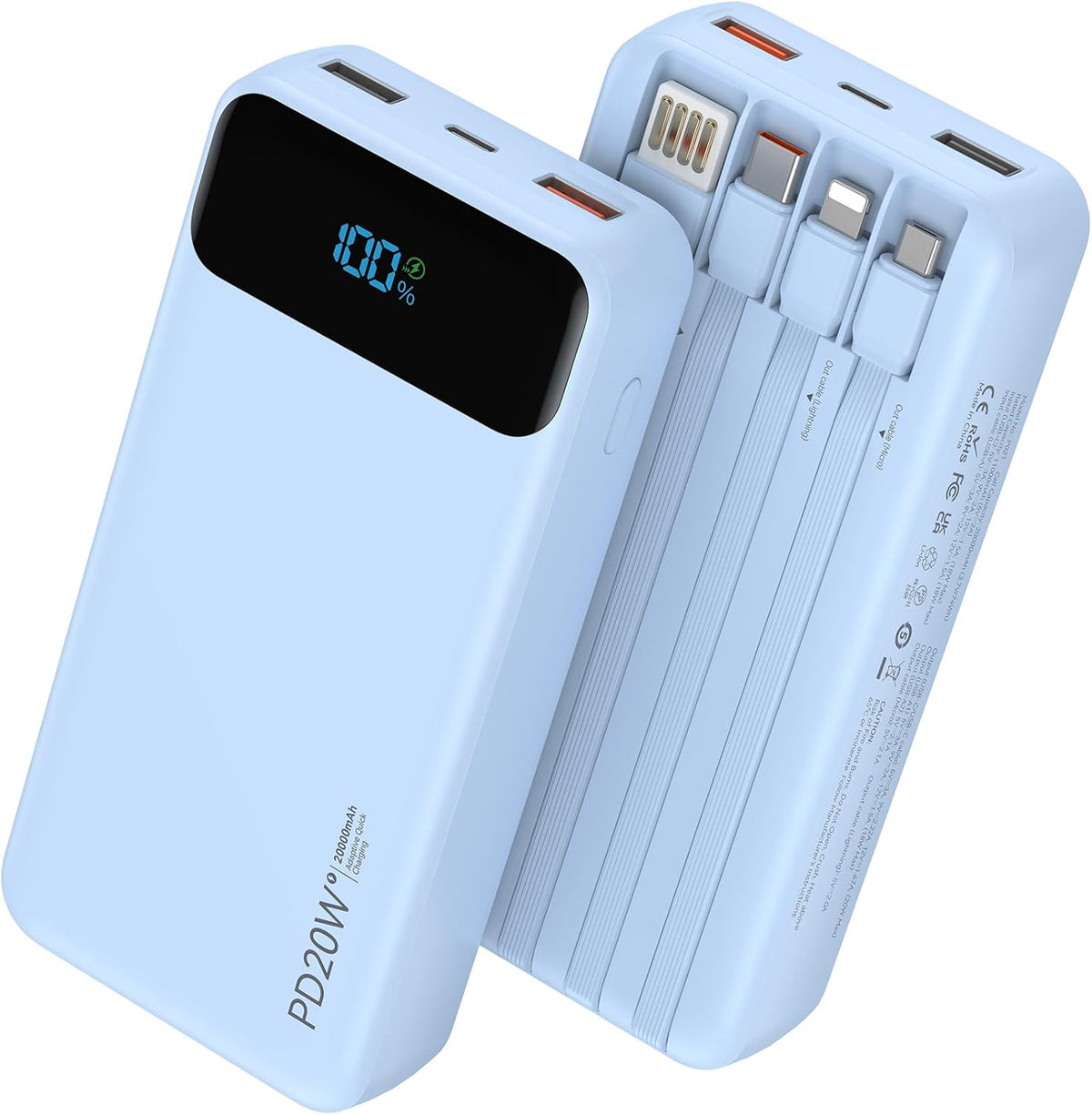 Nusyddy Cargador Portátil 20000mAh con 4 Cables Integrados y 6 Sali...