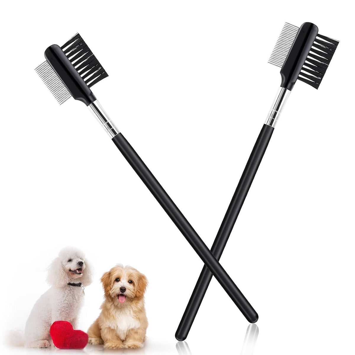 cobee Peine de aseo de metal de doble cabeza para perros, cachorros...