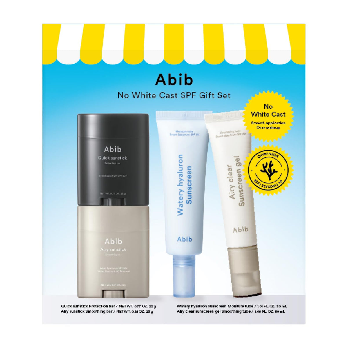 Abib Set de regalo con SPF sin fundición blanca 4EA, esenciales de...
