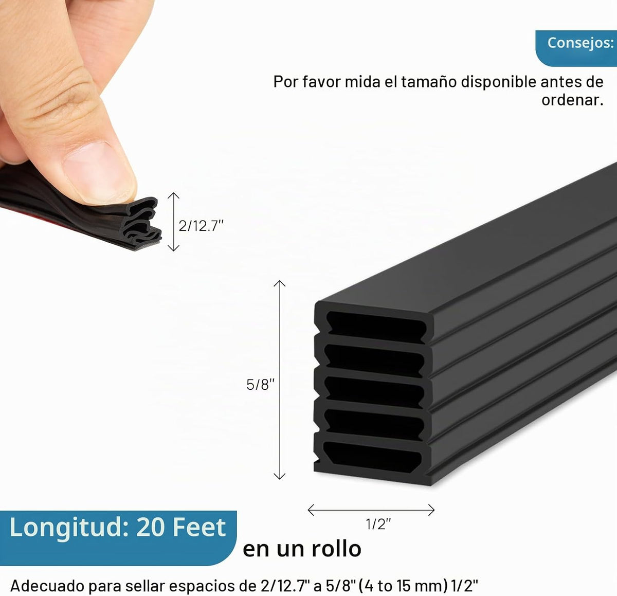 Burlete de goma para puerta de sellado, parte trasera autoadhesiva...