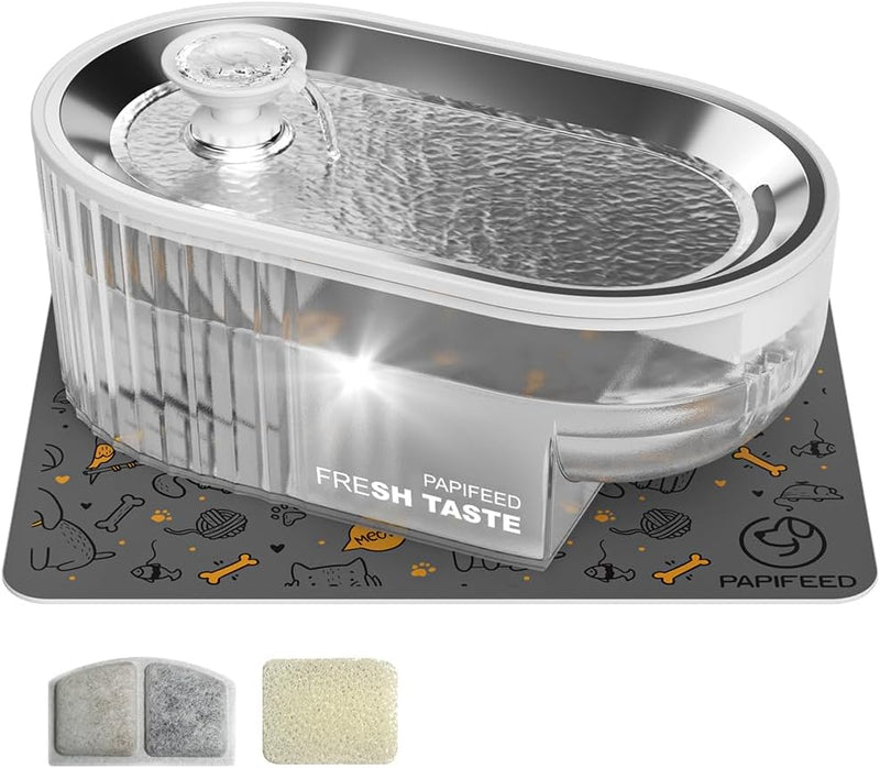 PAPIFEED - Fuente de agua para gatos + Bandeja de acero inoxidable...