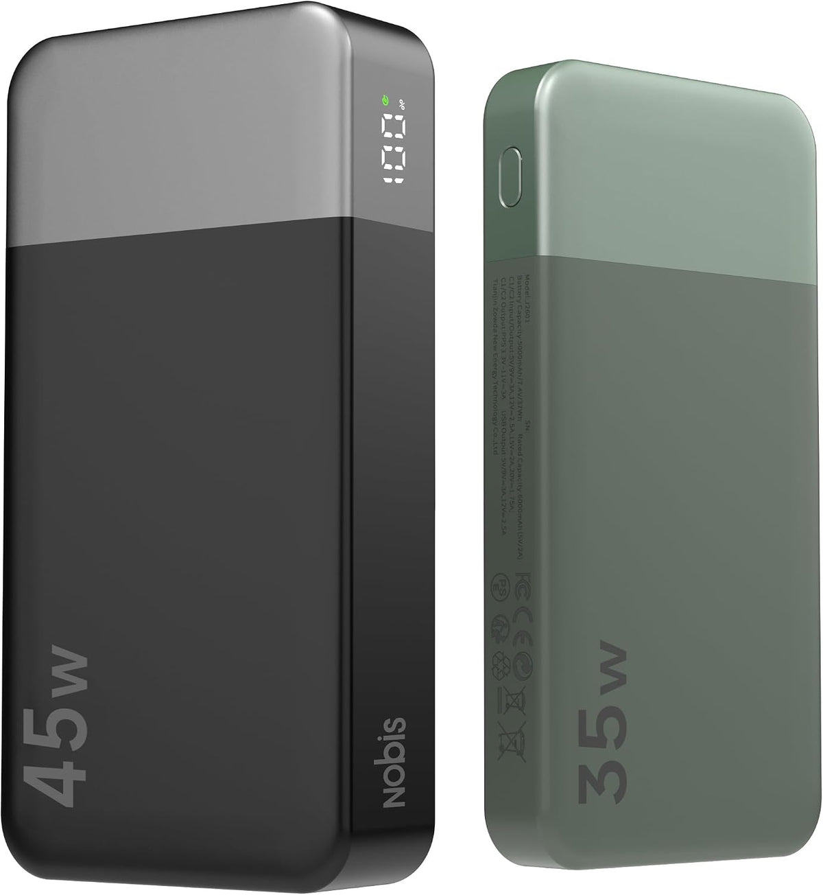 NOBIS Cargador portátil, 45W 20000mAh Power Bank y 35W 10000mAh Pow...