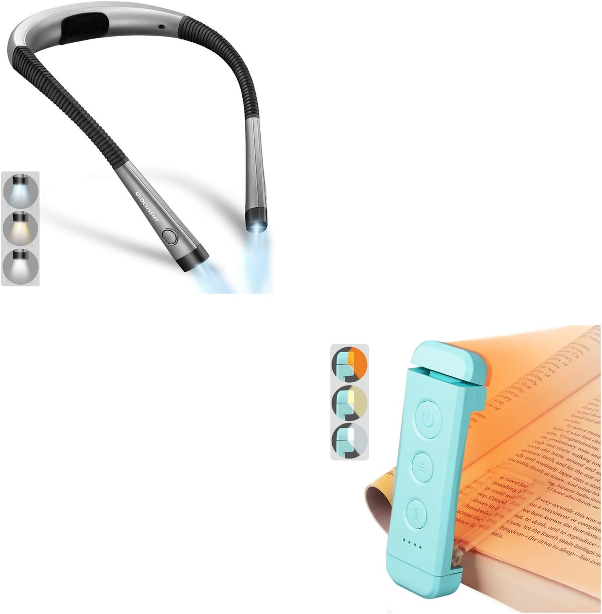 Glocusent Luz de libro, luz de cuello flexible, luz de libro para l...