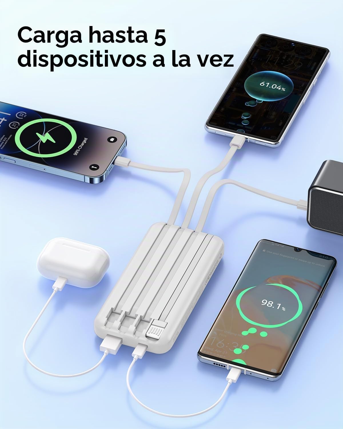 RONEGN Cargador portátil con cable integrado, cargador de batería d...