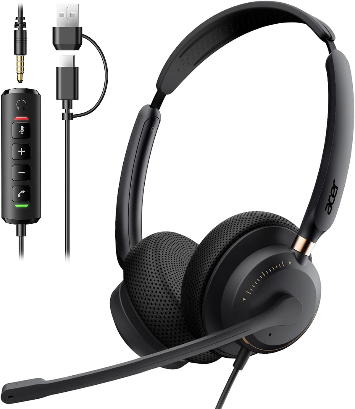 Acer Auriculares USB con micrófono para PC, auriculares de computad...