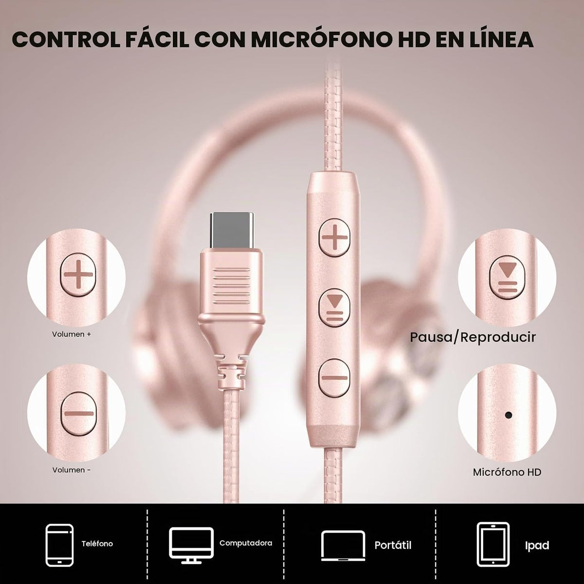 Cowyawn Auriculares USB C con cable, auriculares USB C con cable co...