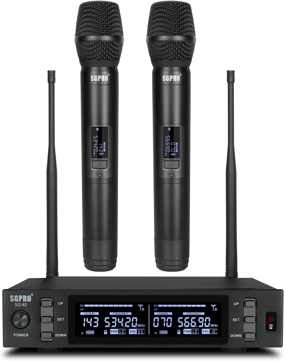 SGPRO SG-82HH Sistema de micrófono inalámbrico de mano dual, 520-59...