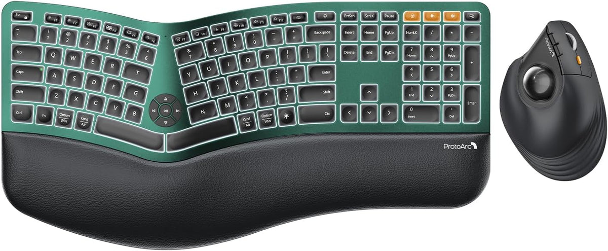 ProtoArc Teclado ergonómico inalámbrico retroiluminado de tamaño co...