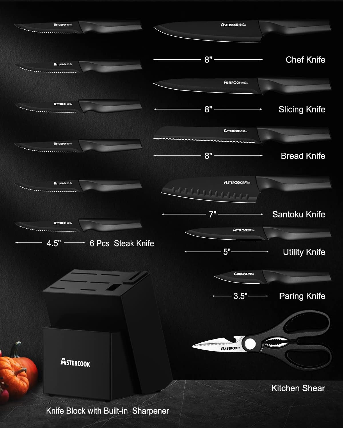 Astercook - Juego de cuchillos de cocina, juego de cuchillos con bl...