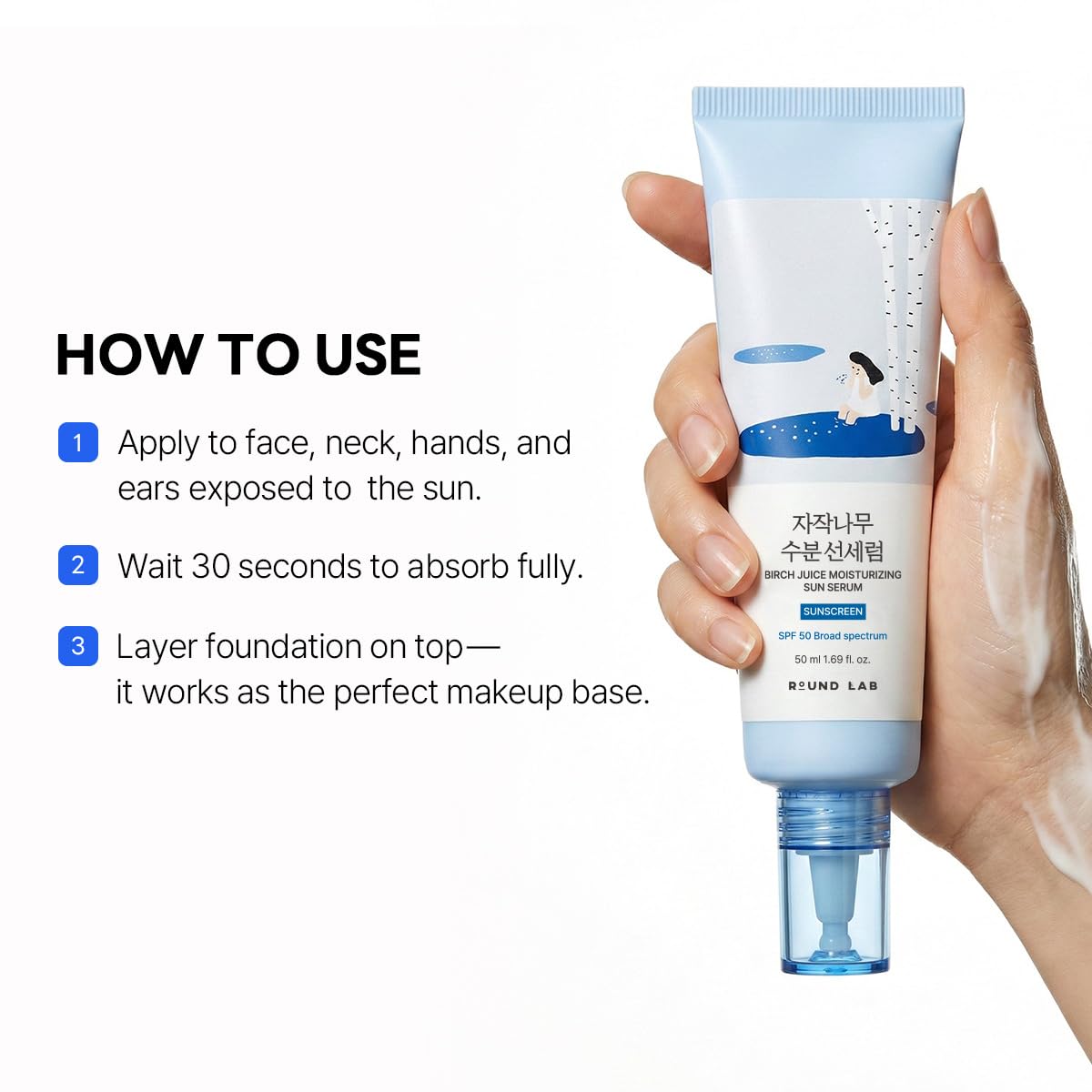 ROUND LAB Suero solar hidratante de jugo de abedul SPF 50, 1.69 Fl...
