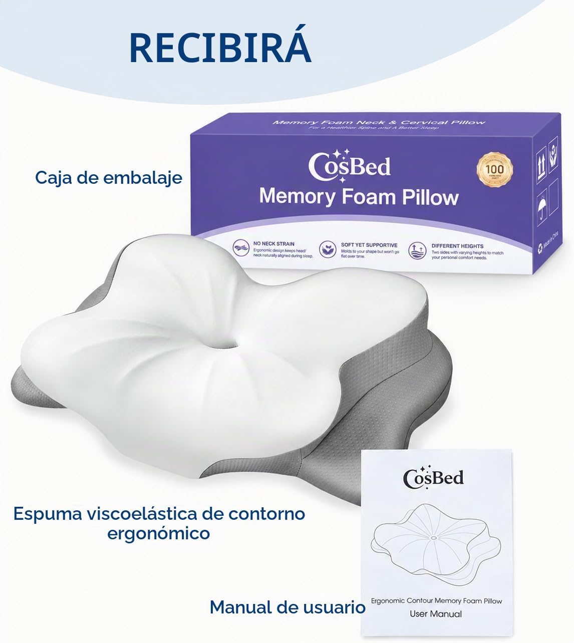 CosBed Almohada cervical para el cuello, almohada de espuma viscoel...