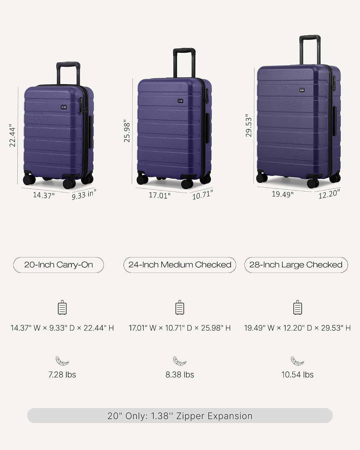 Coolife Juego de equipaje, 3 piezas de carcasa dura ligera y durade...