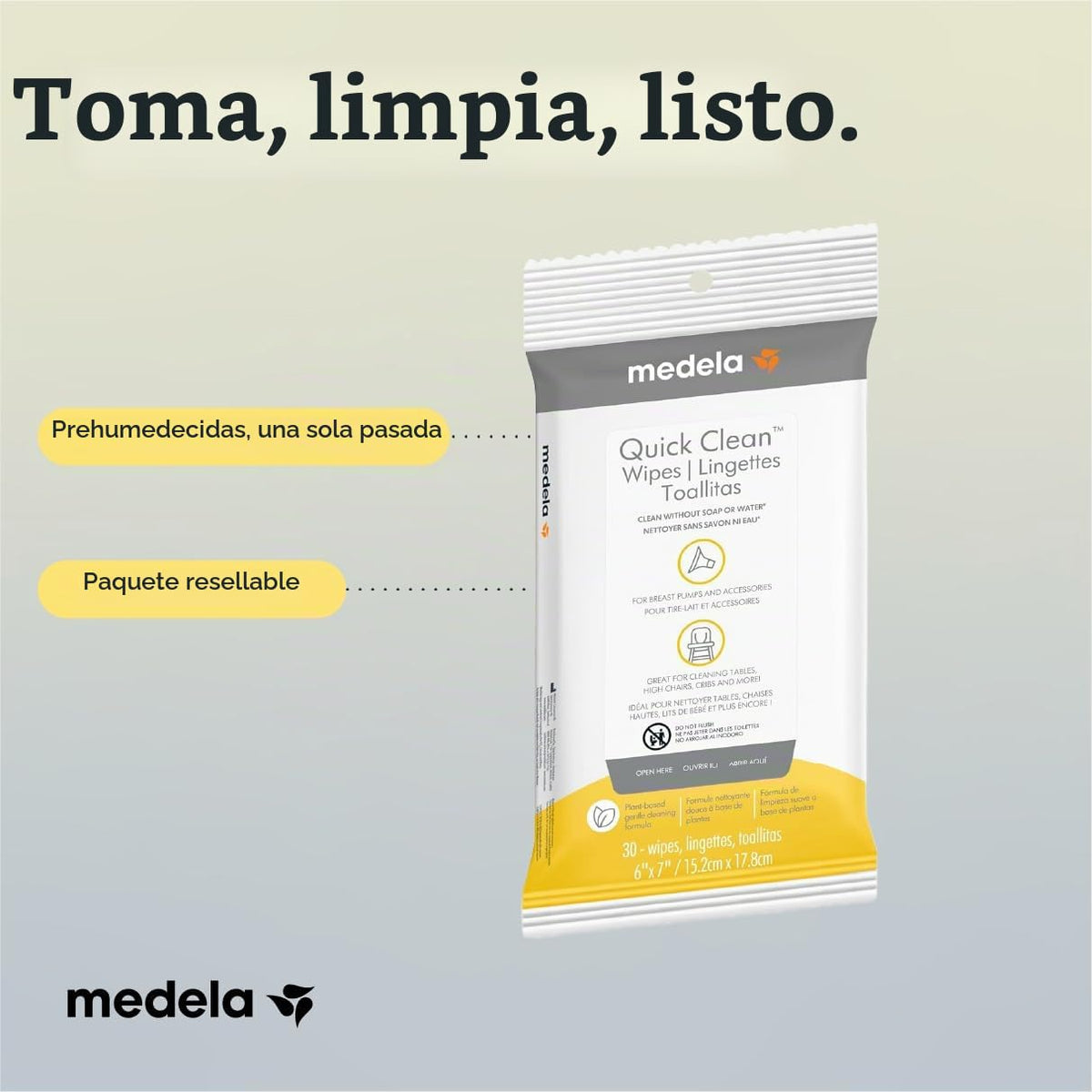 Medela Toallitas de extracción de leche de limpieza rápida, a base...