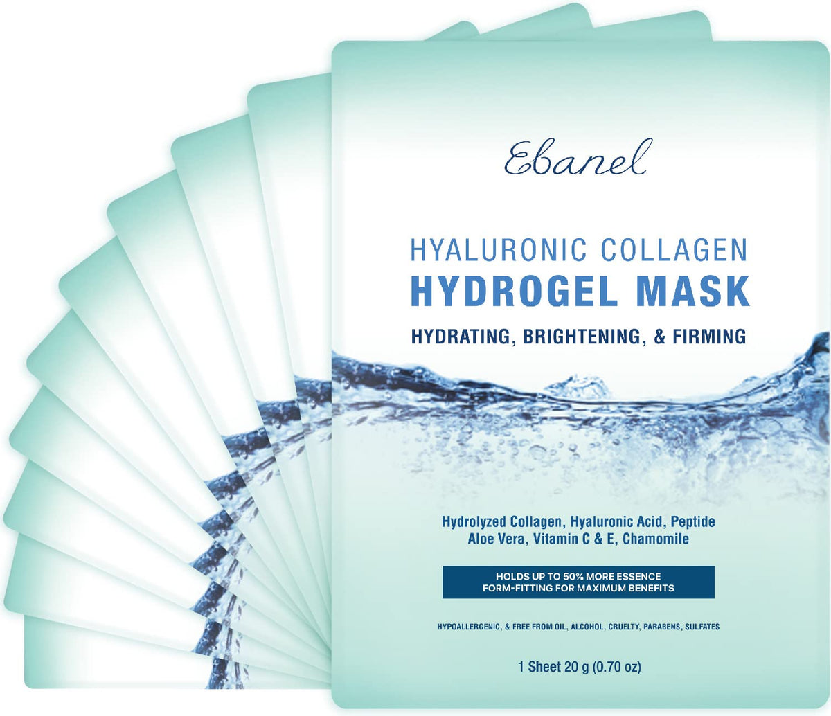 Ebanel Paquete de 10 mascarillas faciales de hidrogel de colágeno c...