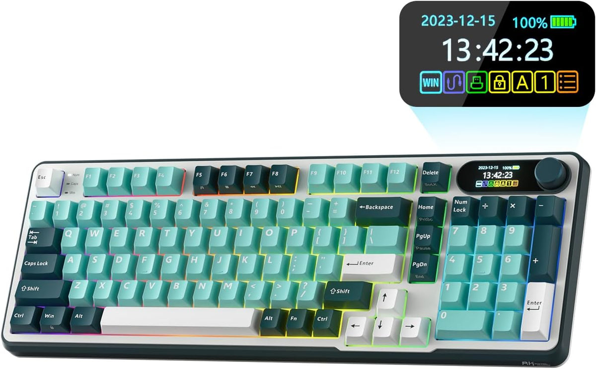 RK ROYAL KLUDGE Teclado mecánico inalámbrico S98 con pantalla intel...