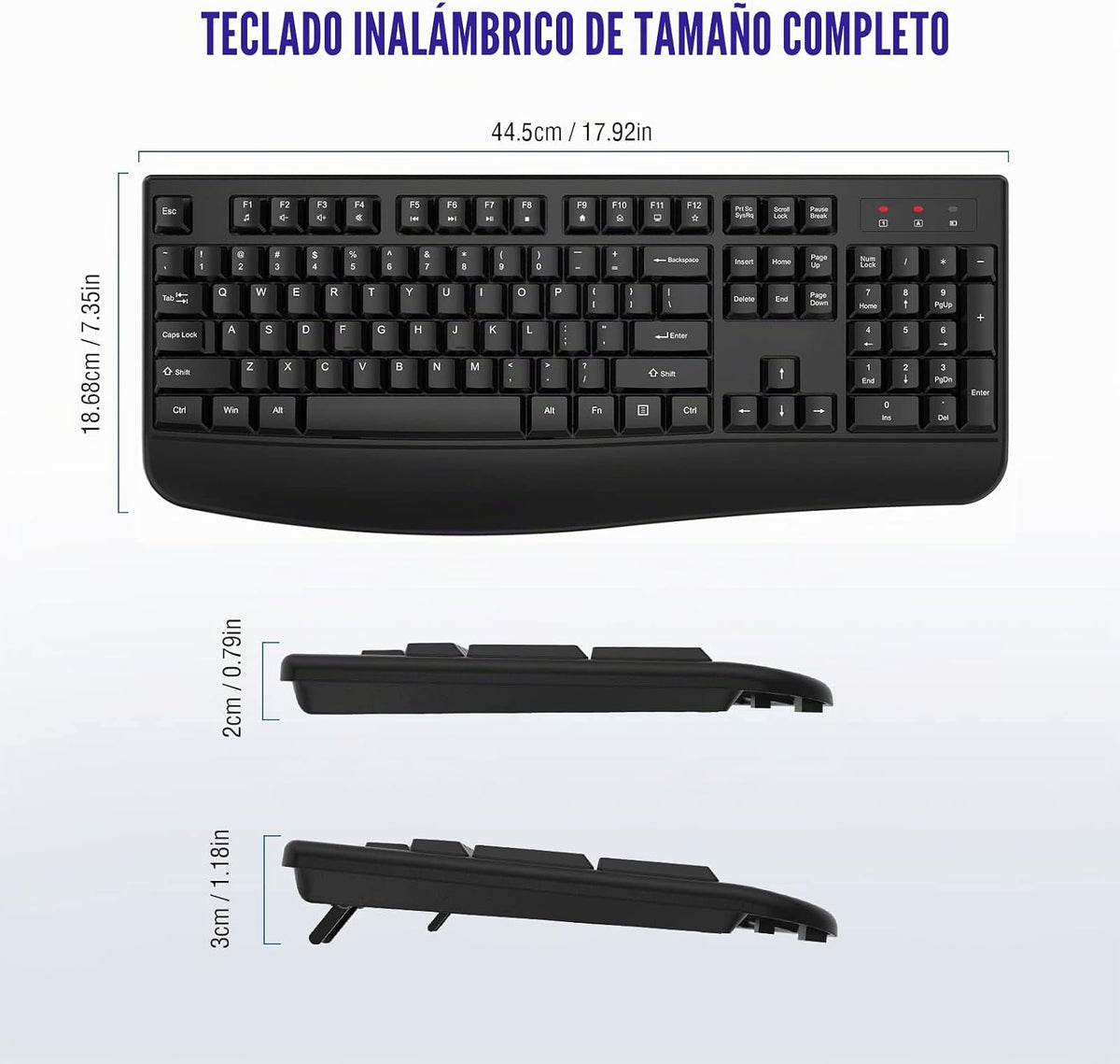 QUASIO Teclado Inalámbrico, Teclado Inalámbrico Ergonómico de Tamañ...