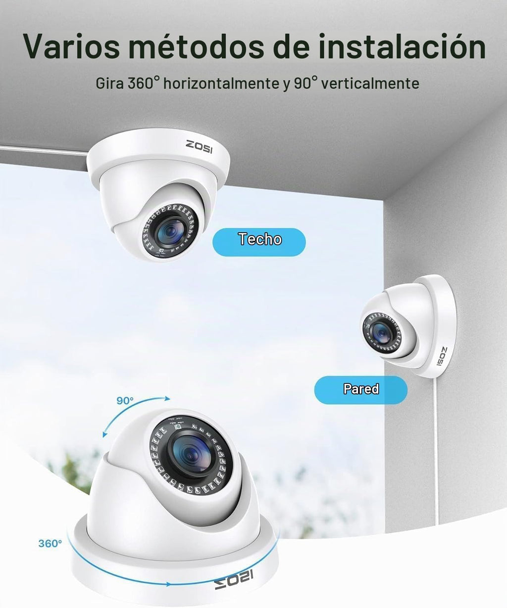 ZOSI - Cámara de seguridad híbrida 4 en 1 TVI CVI AHD CVBS de 2MP,...
