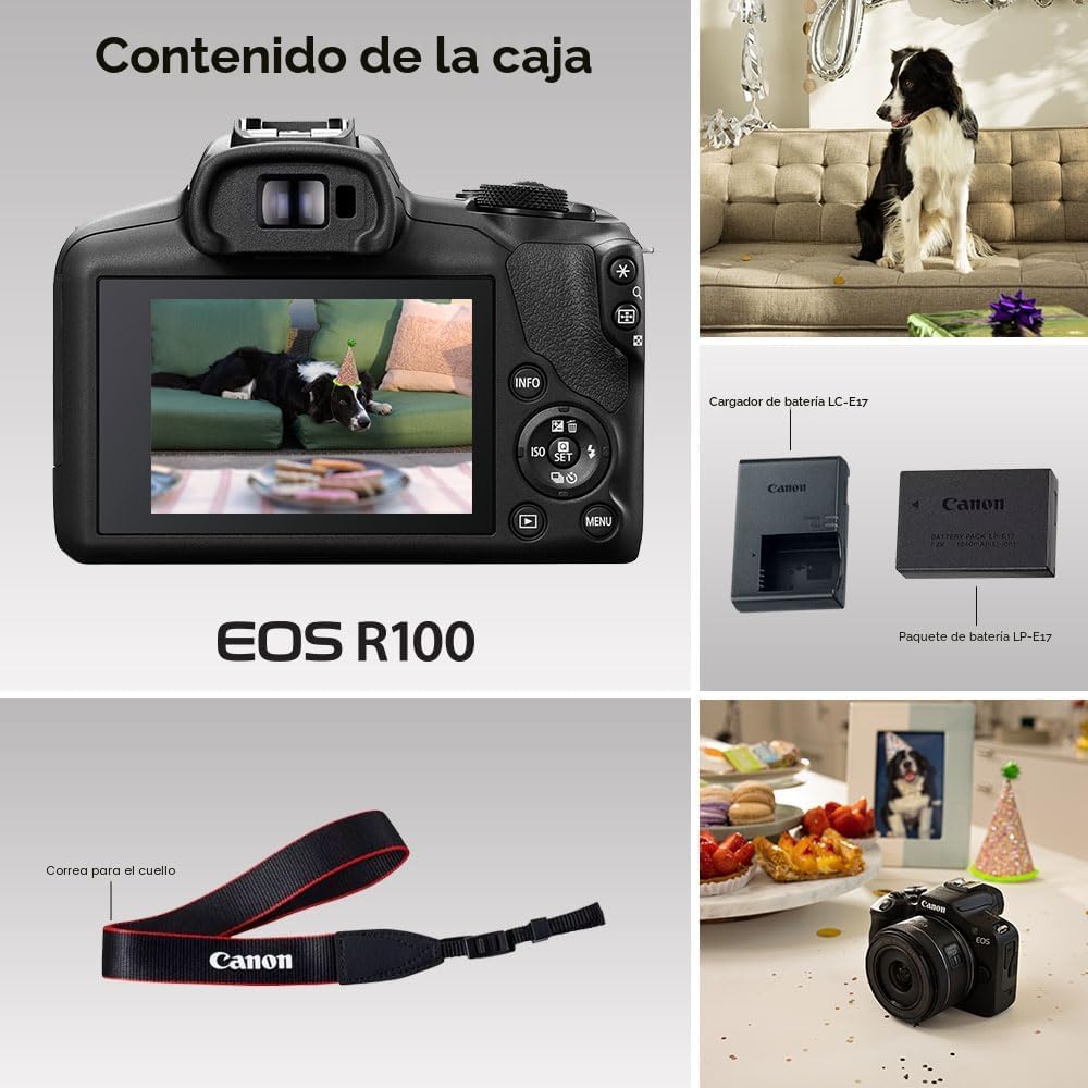 Canon Cámara sin espejo EOS R100, montaje RF, 24.1 MP, procesador d...