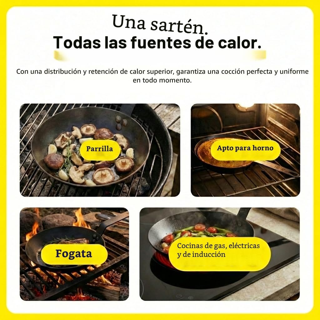 Sartén de acero al carbono de Lodge, 12", Negro | Sartén ligera...