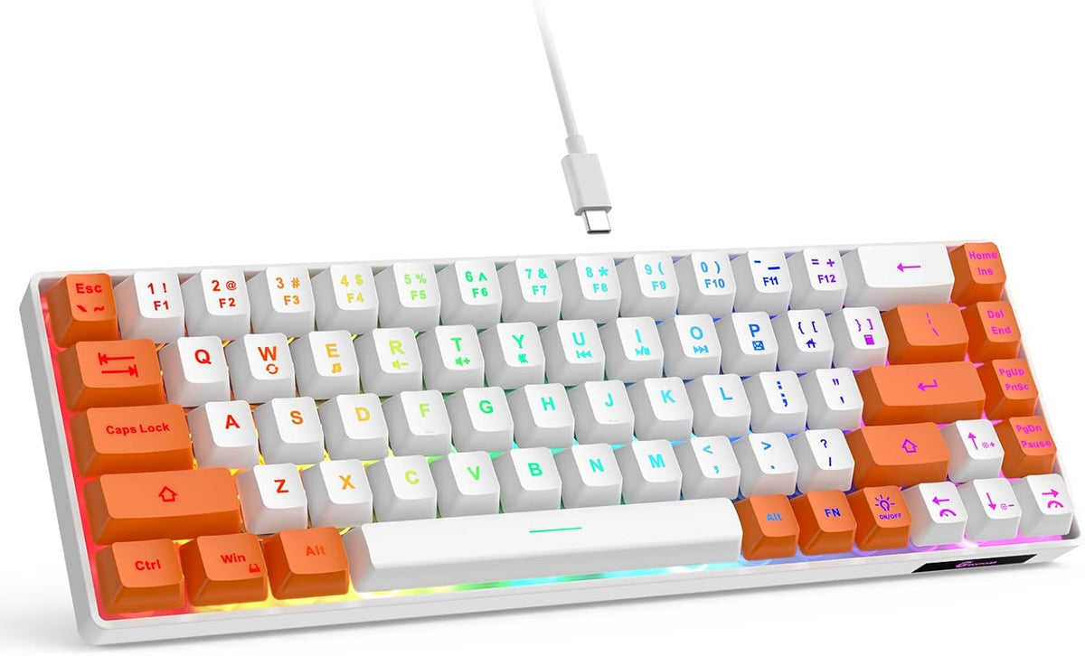 GEODMAER Teclado para juegos 65%, mini teclado con cable retroilumi...