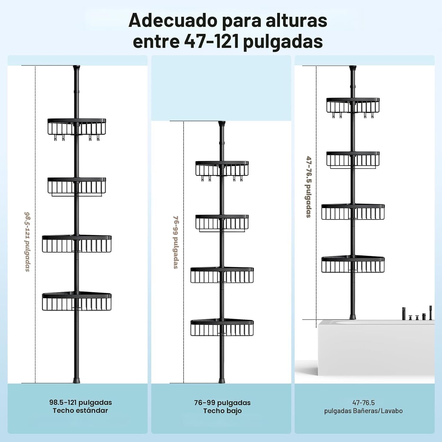 Organizador de Ducha de Esquina con Barra de Tensión: Organizador A...