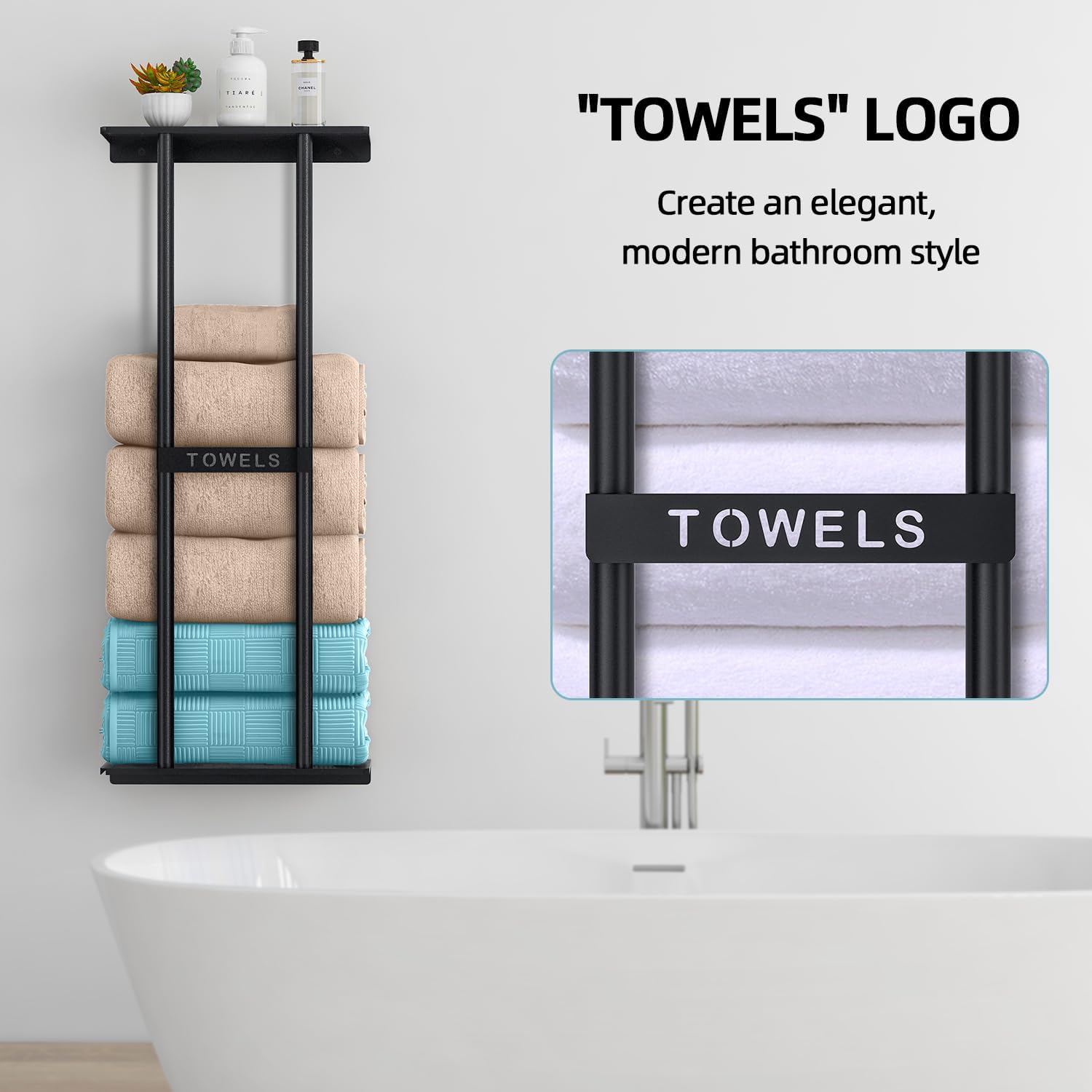 STWWO Toalleros para baño, almacenamiento de toallas de baño montad...