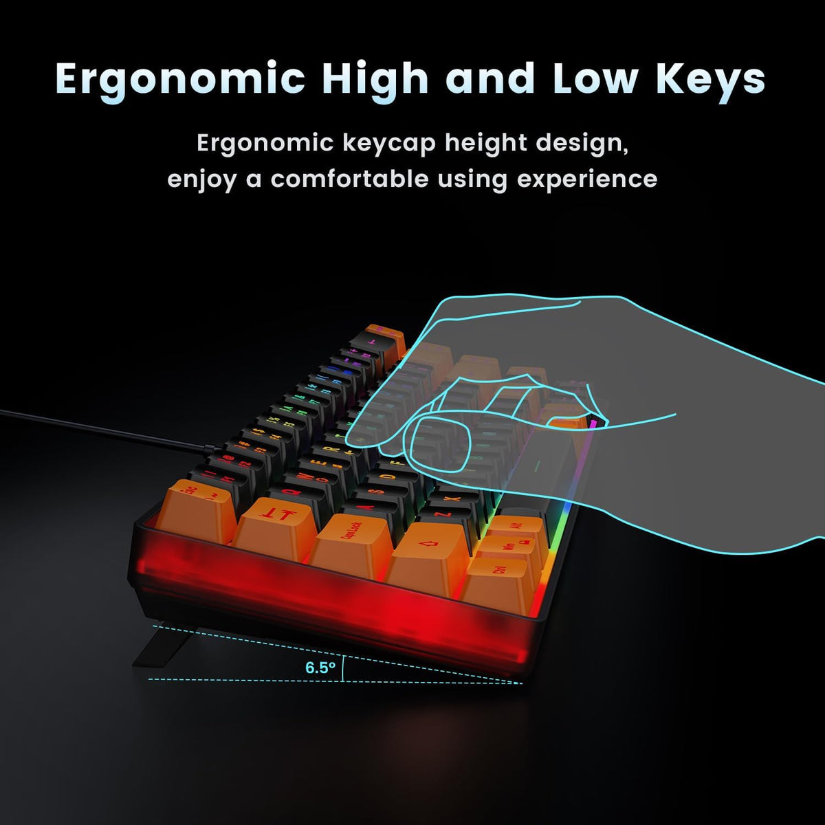 GEODMAER Teclado para juegos 65%, mini teclado con cable retroilumi...