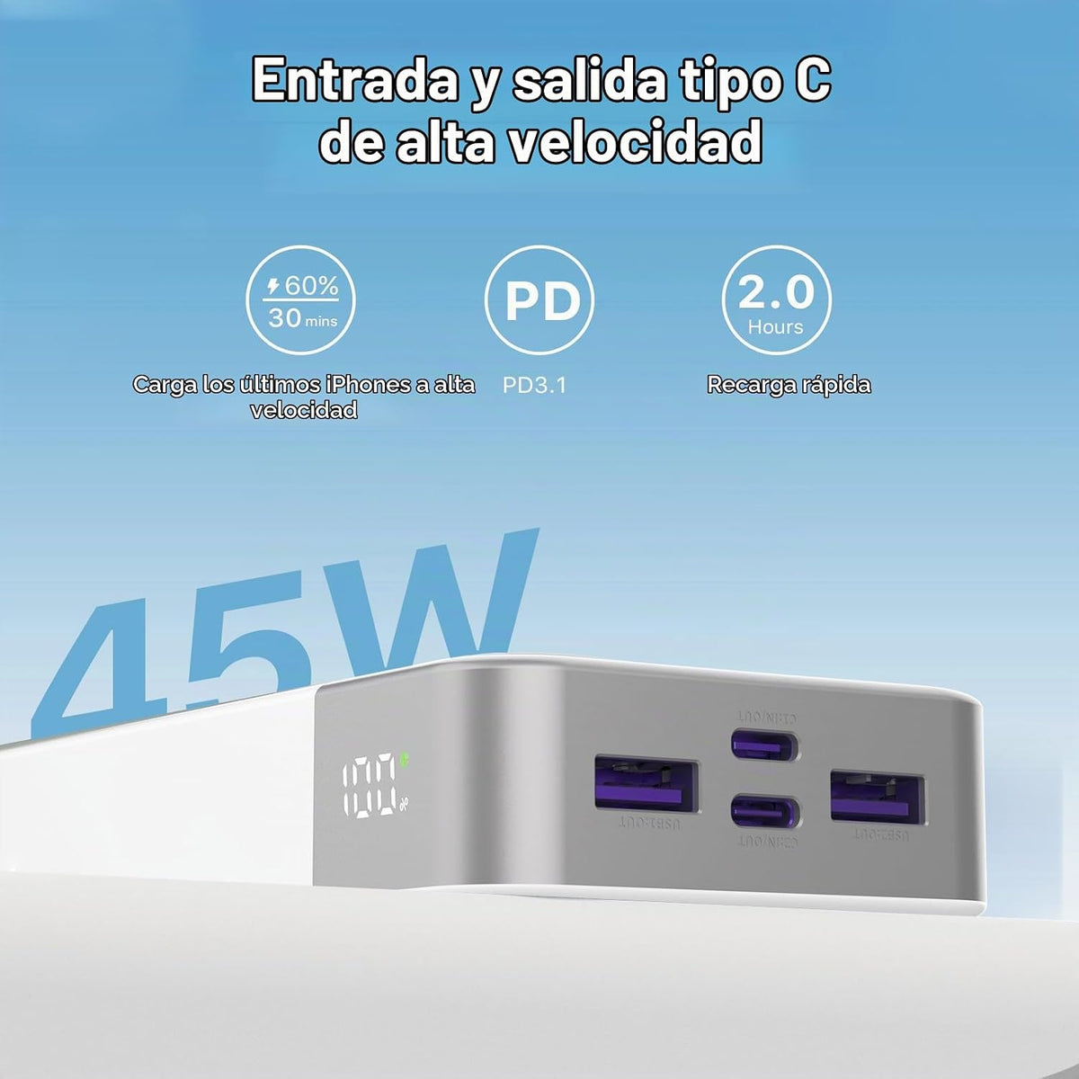 JUOVI Cargador portátil de banco de energía 45W 20000mAh | PD QC ca...