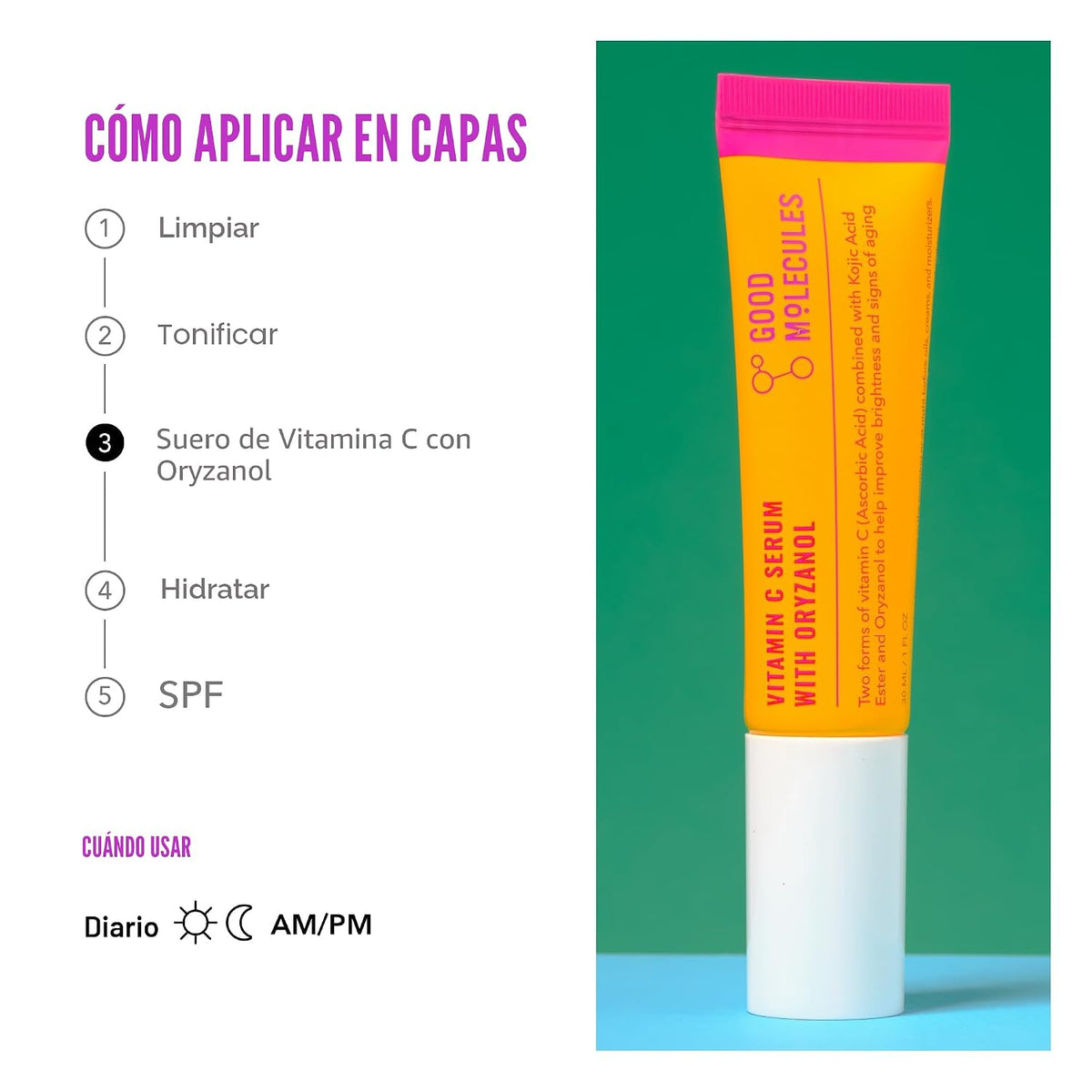 Good Molecules Suero de vitamina C con orizanol - Suero facial para...
