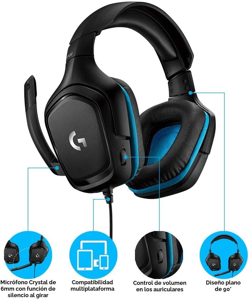 Logitech G432 Auriculares para juegos con cable, sonido envolvente...