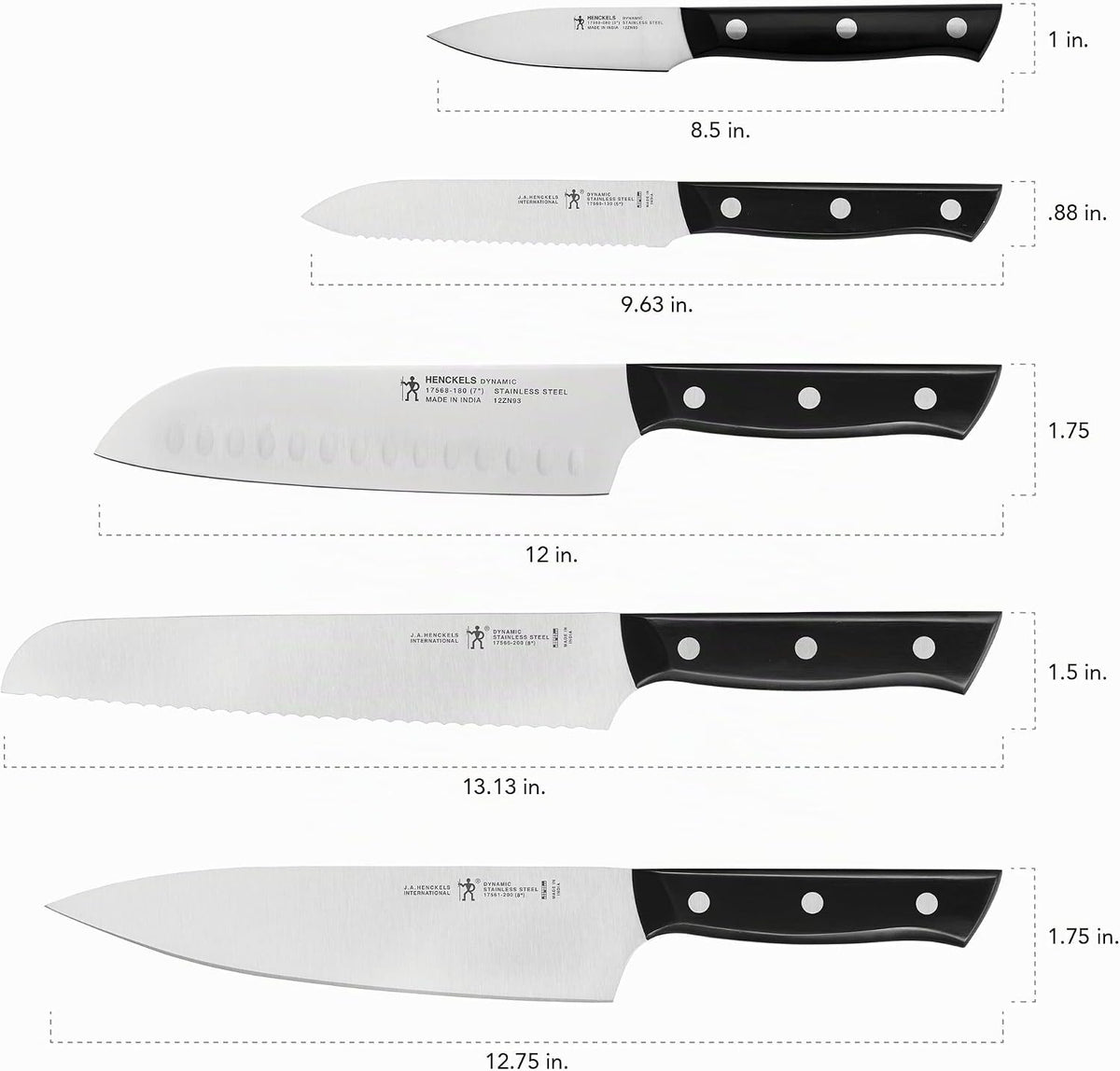 Henckels Juego de cuchillos dinámicos de 5 piezas con chef, pan, ut...