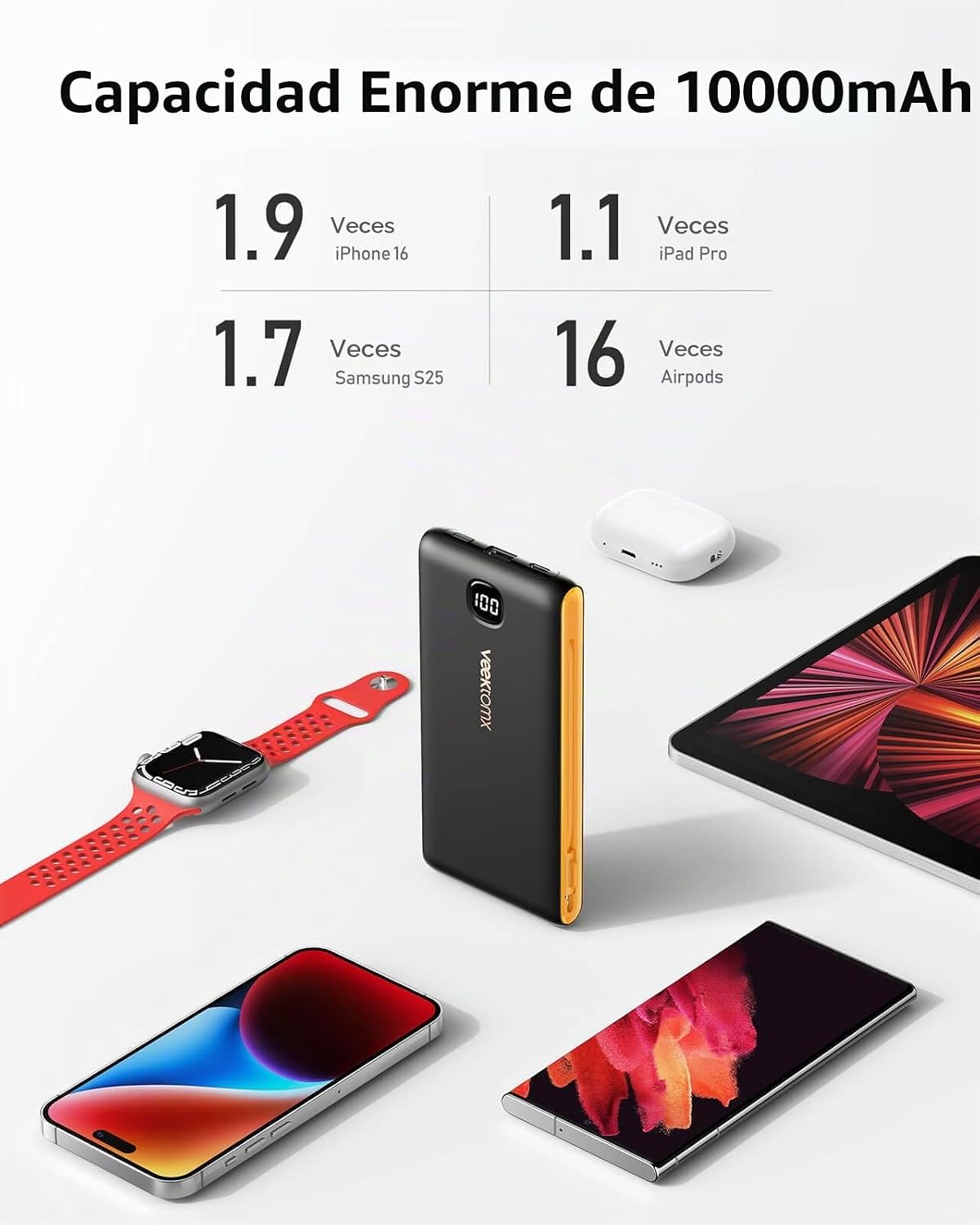 Cargador portátil VEEKTOMX de 10000 mAh con cables integrados y enc...