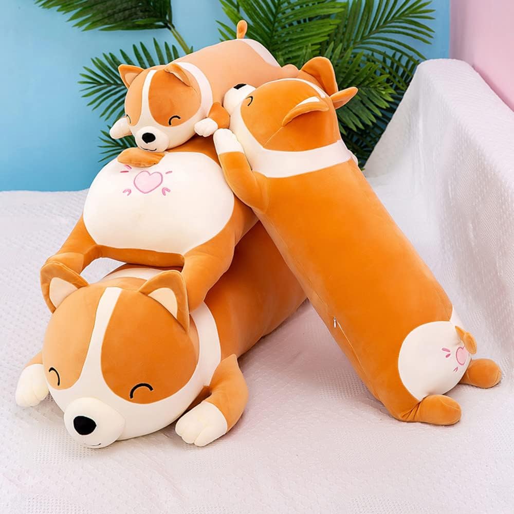 MIAOHAHA Juguete largo de felpa Corgi para niños, lindo y suave pel...