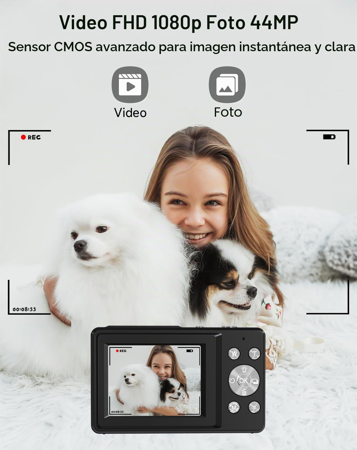Cámara digital para niños, FHD 1080P 44MP Cámara digital de punto y...