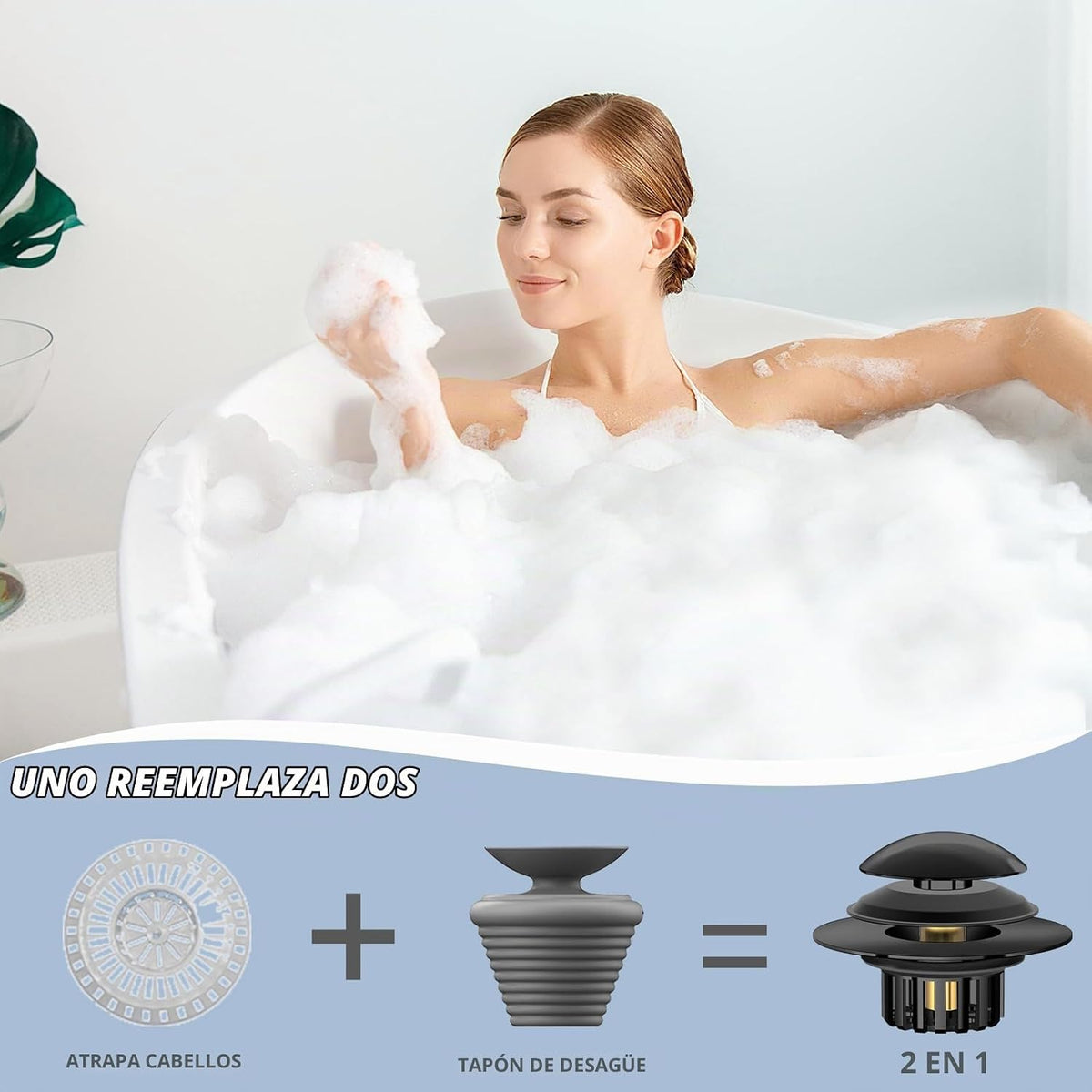 Tapón de Bañera 2 en 1 Atrapa Cabellos para Drenaje con Diseño de D...