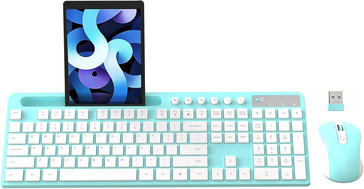MARVO Wirelss - Combo de teclado y mouse con soporte para teléfono,...