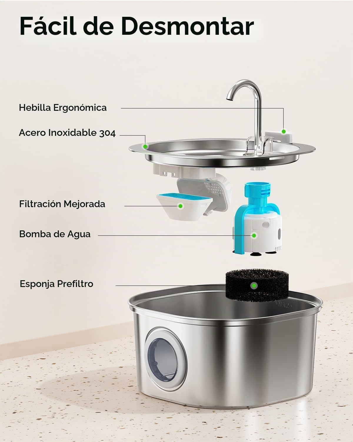 PEKTACO Fuente de Agua para Gatos de Acero Inoxidable, Dispensador...