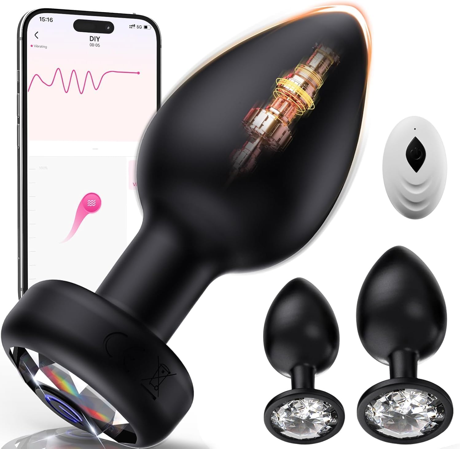 Tapón anal vibrador, tapón anal de silicona para adultos 3 piezas,...
