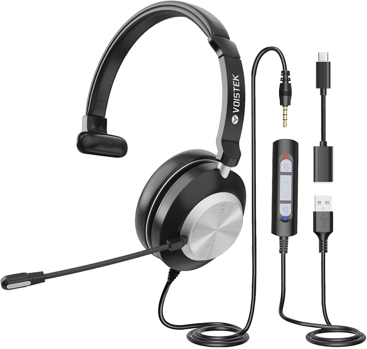Voistek Auriculares USB con micrófono para PC, auriculares de traba...