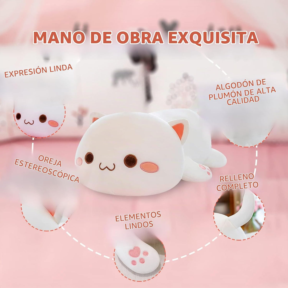 FUYU - Animales de peluche de gato, cojín de felpa de gato suave Ka...