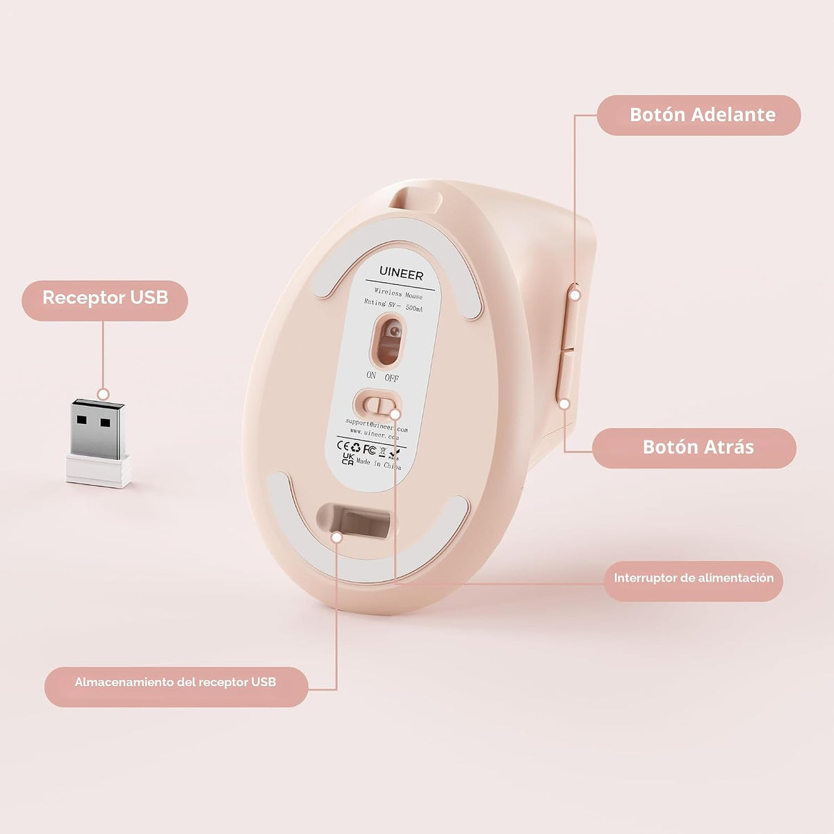 Uineer Ratón vertical ergonómico, ratón inalámbrico 2.4G, recargabl...
