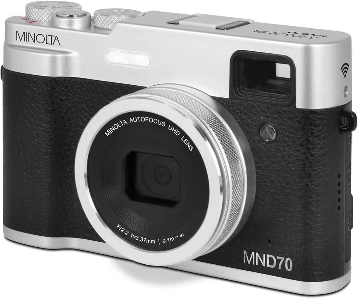 Minolta MND70 Retro Wi-Fi UHD Cámara Digital De Doble Lente - Plata...