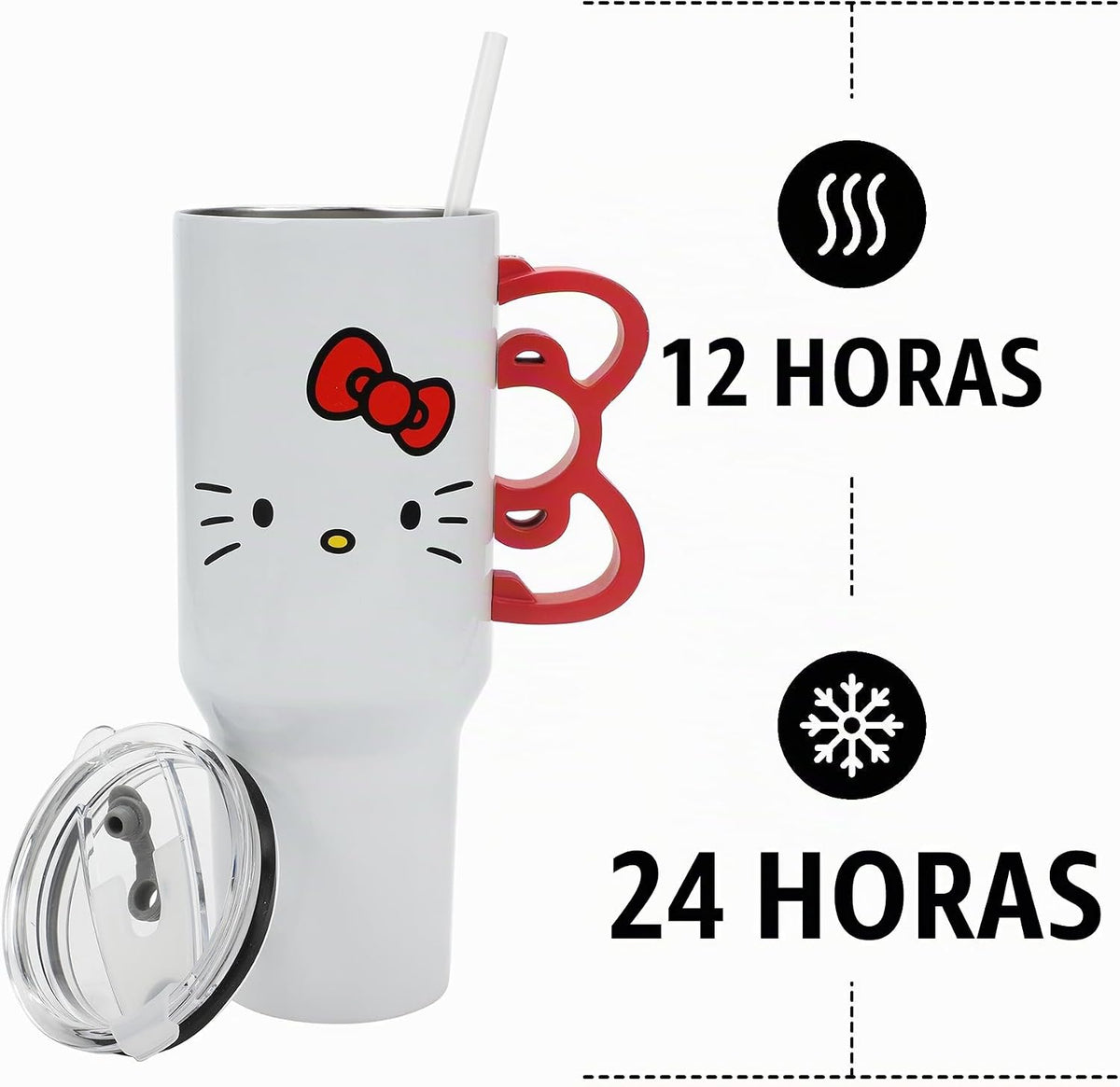 Bioworld Hello Kitty - Vaso de acero inoxidable de 40 onzas con man...