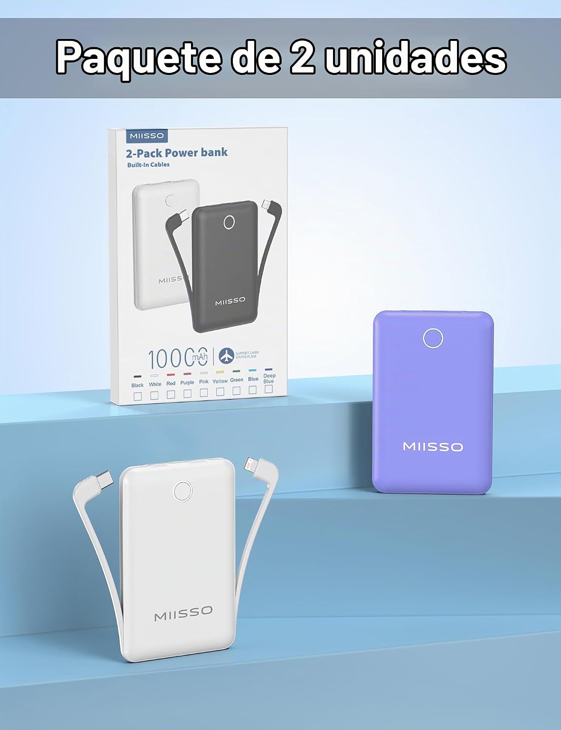 Mini cargador portátil de 10000 mAh con cable integrado, paquete de...