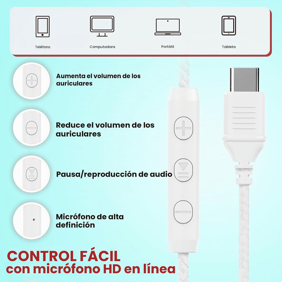 Cowyawn Auriculares USB C con cable, auriculares USB C con cable co...